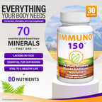 Immuno 150 Immune Support Supplement, Packed with 70 Plant Minerals, 13 Essential Vitamins and 68 Additional Nutrients-150 Vegetable Capsules- Immune Boost for All Age Groups